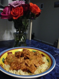 The final product, it was delicious. Any some lovely roses from my cousins. Also this is a MR S bowl so its a BIG.